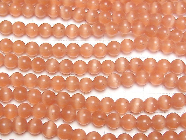 [Video] Orange color Cat's Eye Round 7.5mm 1strand beads (aprx.14inch/34cm)