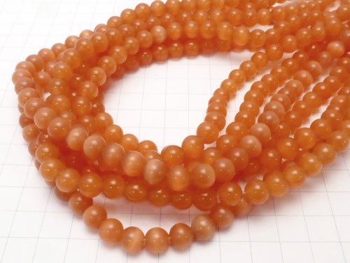 1strand $2.79! Orange Color Cat's Eye (Glass) Round 8mm 1strand (aprx.15inch / 36cm)