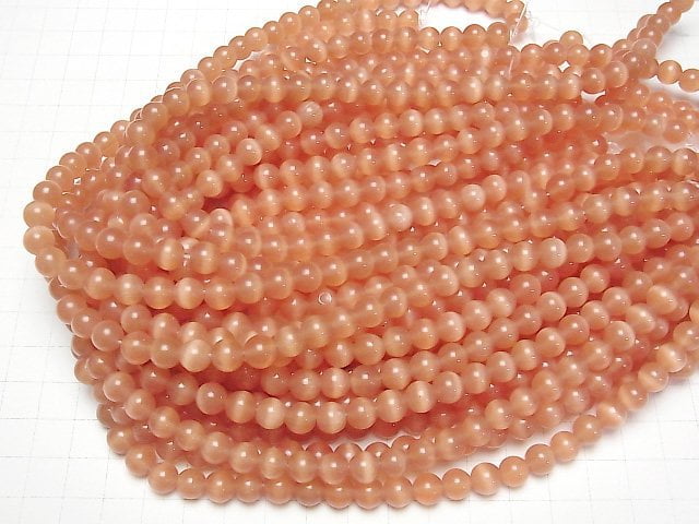 [Video] Orange color Cat's Eye Round 7.5mm 1strand beads (aprx.14inch/34cm)