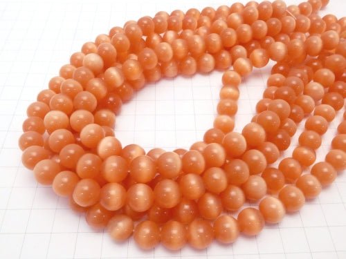 [Video] Orange Color Cat's Eye (Glass) Round 10mm 1strand beads (aprx.15inch / 36cm)