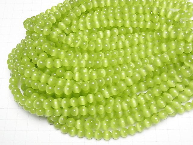 [Video] Yellow green color Cat's Eye Round 8mm 1strand beads (aprx.14inch/34cm)