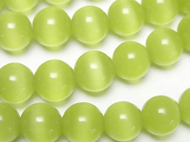 [Video] Yellow green color Cat's Eye Round 10mm 1strand beads (aprx.15inch/36cm)