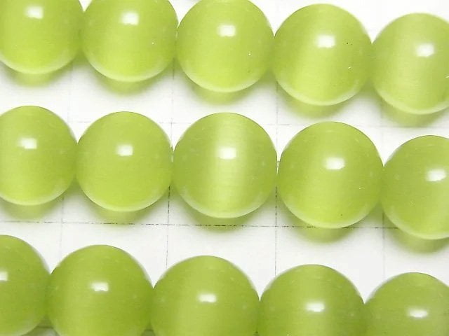 [Video] Yellow green color Cat's Eye Round 10mm 1strand beads (aprx.15inch/36cm)