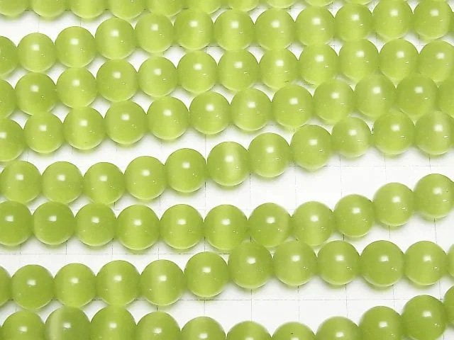 [Video] Yellow green color Cat's Eye Round 10mm 1strand beads (aprx.15inch/36cm)