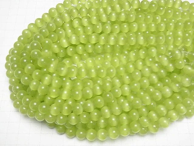 [Video] Yellow green color Cat's Eye Round 10mm 1strand beads (aprx.15inch/36cm)