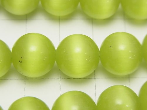 [Video] Yellow green color Cat's Eye Round 12mm 1strand beads (aprx.14inch/34cm)