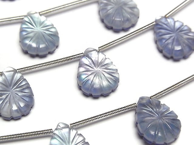 [Video] Lapislazuli x White Shell x Crystal AAA- Pear shape carving 1 strand (5pcs)