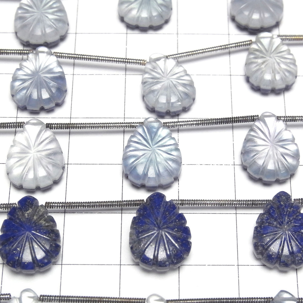 Lapislazuli x White Shell x Crystal Quartz AAA- Pear Shape Carving 1 Strand (5 pcs)