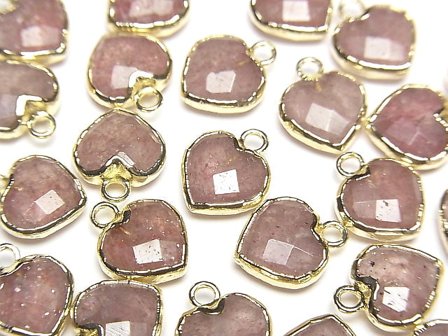 [Video] Pink Epidote Heart cut charm gold color 3pcs