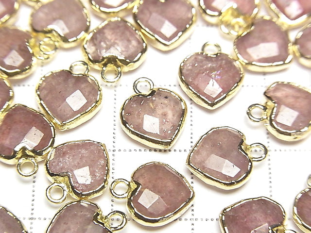 [Video] Pink Epidote Heart cut charm gold color 3pcs