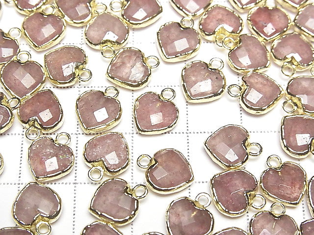 [Video] Pink Epidote Heart cut charm gold color 3pcs