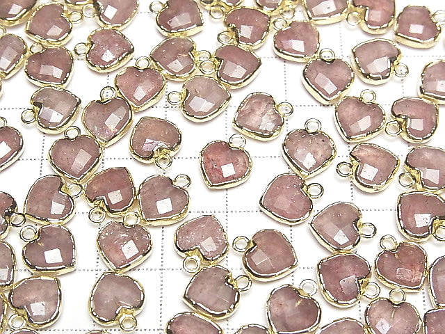 [Video] Pink Epidote Heart cut charm gold color 3pcs
