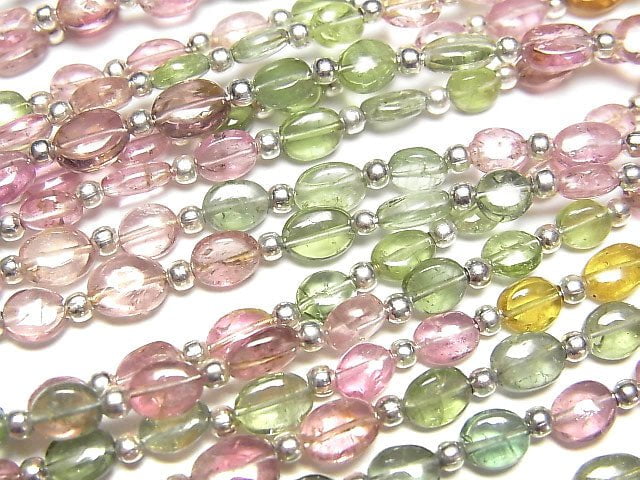 [Video]High Quality Multicolor Tourmaline AAA- Oval 1strand beads (aprx.6inch/16cm)