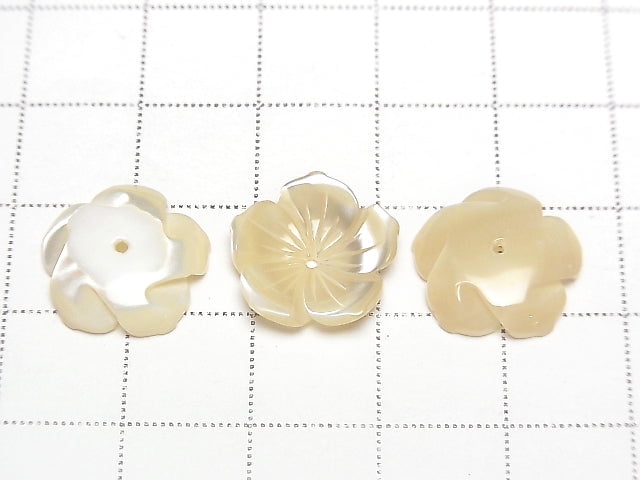 [Video] High Quality Mother of Pearl MOP AAA Beige 3D Flower 15mm Center Hole 4pcs