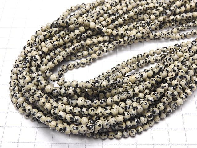 [Video] Dalmatian Jasper Round 4mm 1strand beads (aprx.15inch/38cm)