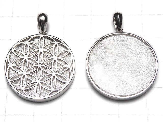 Meteorite Flower of life design included Coin Pendant 27 mm Silver 925