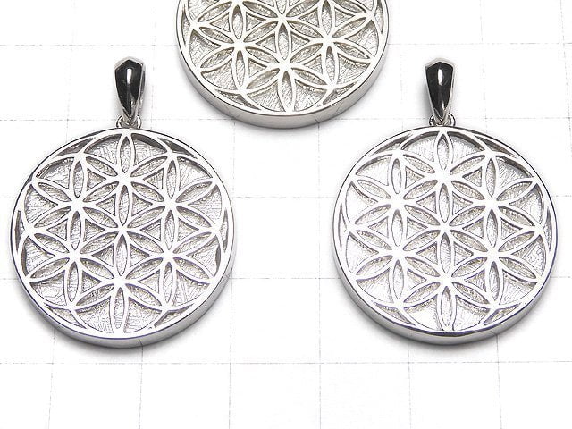 Meteorite Flower of life design included Coin Pendant 27 mm Silver 925