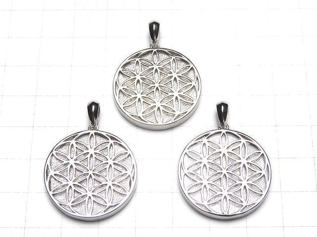 Meteorite Flower of life design included Coin Pendant 27 mm Silver 925