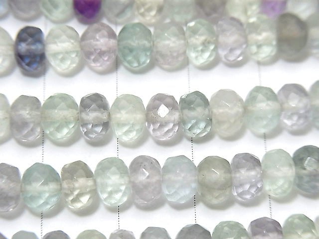 [Video] Multicolor Fluorite AAA Faceted Button Roundel 6 x 6 x 4 mm half or 1 strand (apr x 15 inch / 38 cm)