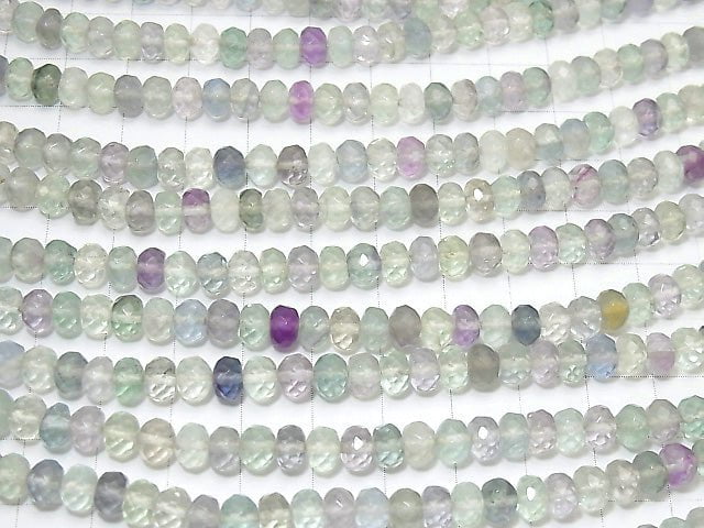 [Video] Multicolor Fluorite AAA Faceted Button Roundel 6 x 6 x 4 mm half or 1 strand (apr x 15 inch / 38 cm)