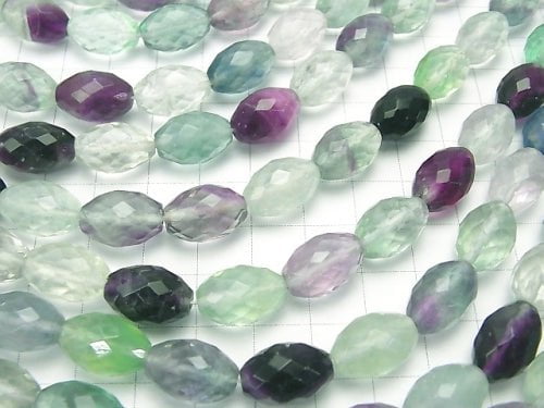 Multicolor Fluorite AAA - AA ++ Faceted Rice 14 x 10 x 10 mm half or 1 strand beads (aprx.15 inch / 38 cm)