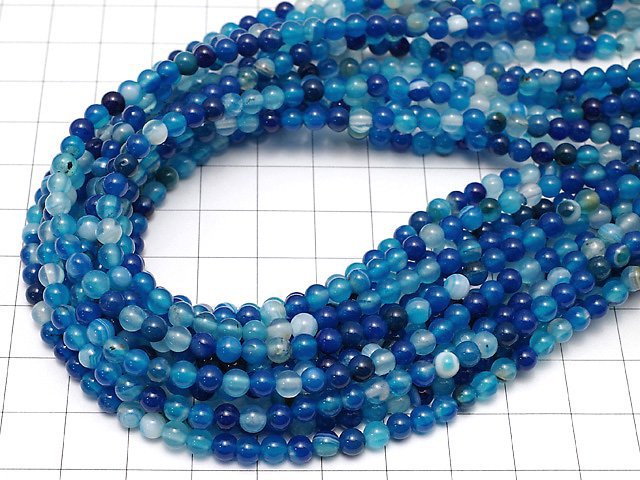 1strand $3.79! Blue Stripe Agate Round 4mm 1strand beads (aprx.15inch / 37cm)