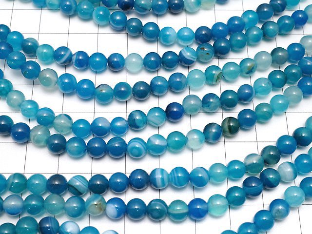 1strand $4.79! Blue Stripe Agate Round 6mm 1strand beads (aprx.15inch / 36cm)