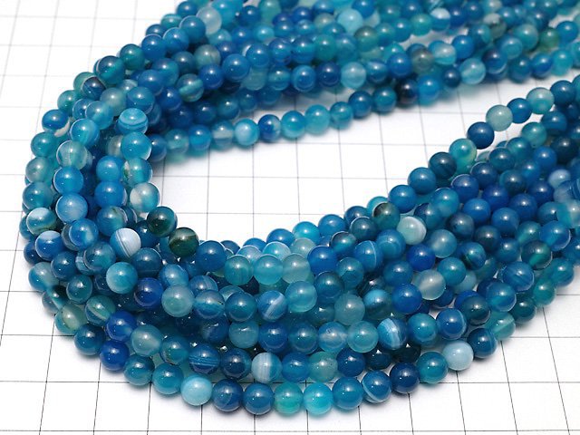 1strand $4.79! Blue Stripe Agate Round 6mm 1strand beads (aprx.15inch / 36cm)