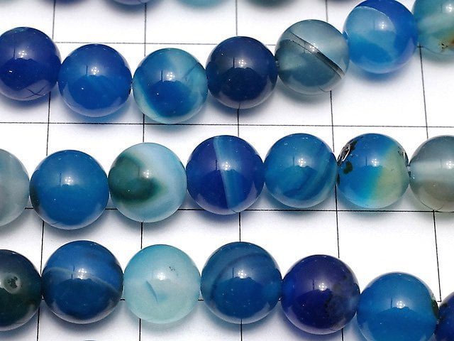 Blue Stripe Agate Round 8mm 1strand beads (aprx.15inch / 36cm)