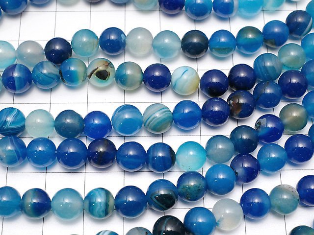 Blue Stripe Agate Round 8mm 1strand beads (aprx.15inch / 36cm)