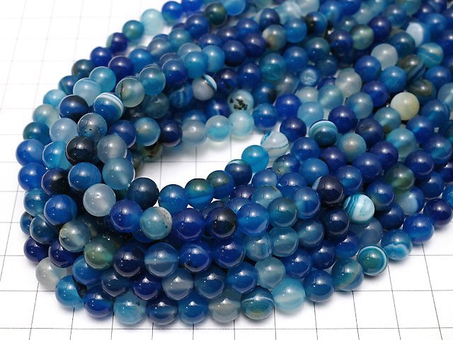 Blue Stripe Agate Round 8mm 1strand beads (aprx.15inch / 36cm)