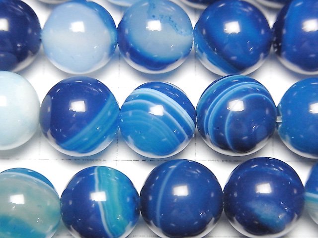 Blue Stripe Agate Round 10mm 1strand beads (aprx.15inch/36cm)
