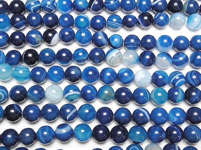 Blue Stripe Agate Round 10mm 1strand beads (aprx.15inch/36cm)