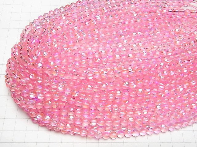 [Video] Pink Luna Flash Round 6mm 1strand beads (aprx.15inch/37cm)