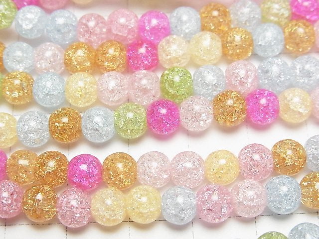 1strand $3.79! Multicolored Cracked Crystal Round 6mm Pastel 1strand beads (aprx.15inch / 36cm)