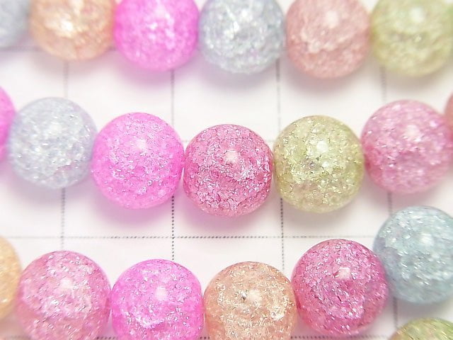 [Video] Multicolored Cracked Crystal Round 8mm Pastel 1strand beads (aprx.14inch / 35cm)