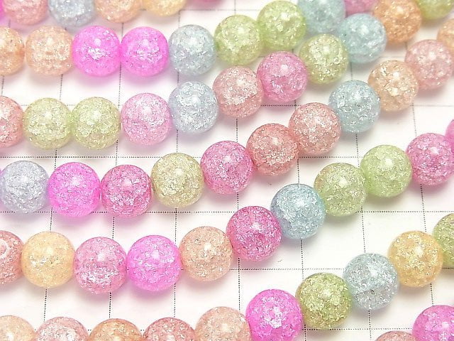 [Video] Multicolored Cracked Crystal Round 8mm Pastel 1strand beads (aprx.14inch / 35cm)