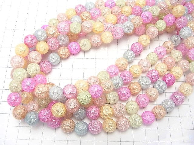 1strand $5.79! Multicolor Cracked Crystal Round 10mm Pastel 1strand beads (aprx.15inch / 36cm)