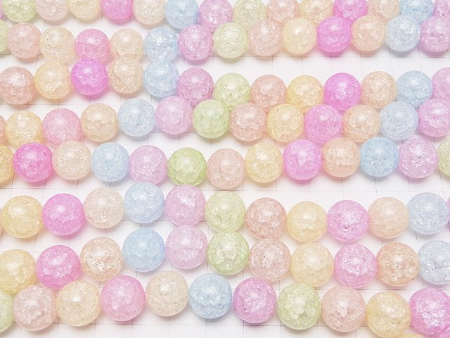 Multicolor Cracked Crystal Round 12mm Pastel 1strand beads (aprx.14inch / 35cm)