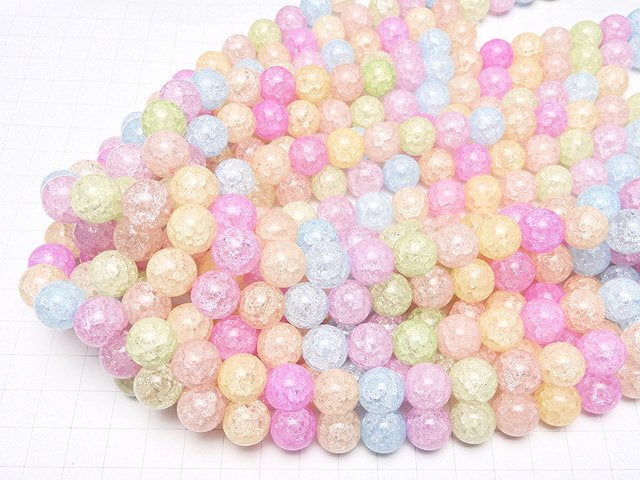 Multicolor Cracked Crystal Round 12mm Pastel 1strand beads (aprx.14inch / 35cm)