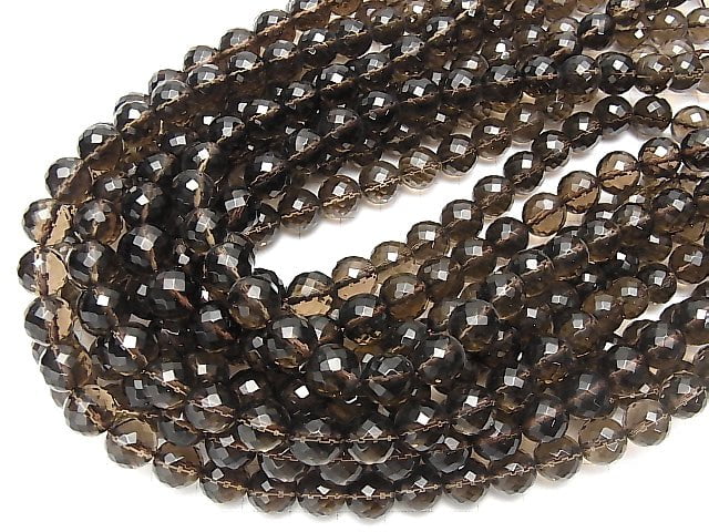 Smoky Quartz AAA 96Faceted Round 10mm half or 1strand beads (aprx.15inch/37cm)