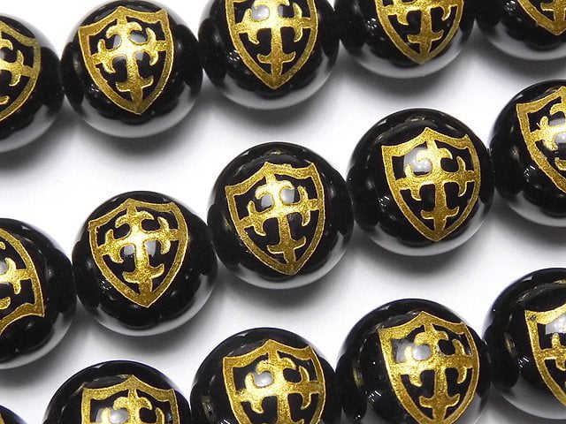 Carving, Cross, Onyx, Round Gemstone Beads