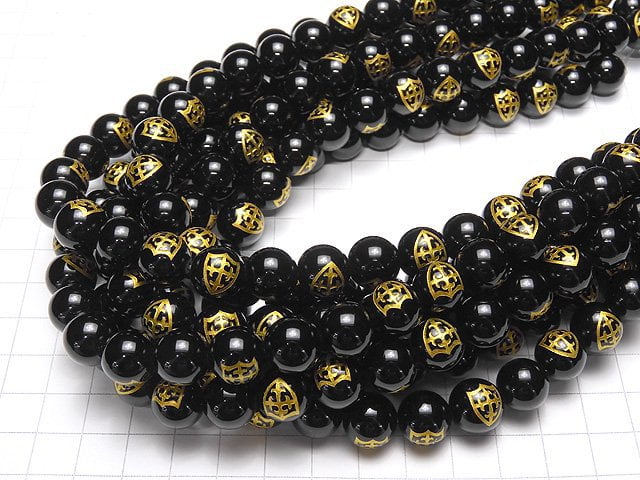 Goldfish! Shield, Cross Carving! Onyx AAA Round 10 mm, 12 mm, 14 mm half or 1 strand beads (aprx.15 inch / 36 cm)