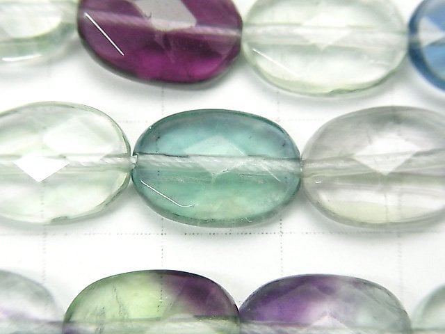 Multicolor Fluorite AA++ Faceted Oval 14x10x5mm half or 1strand beads (aprx.15inch/37cm)
