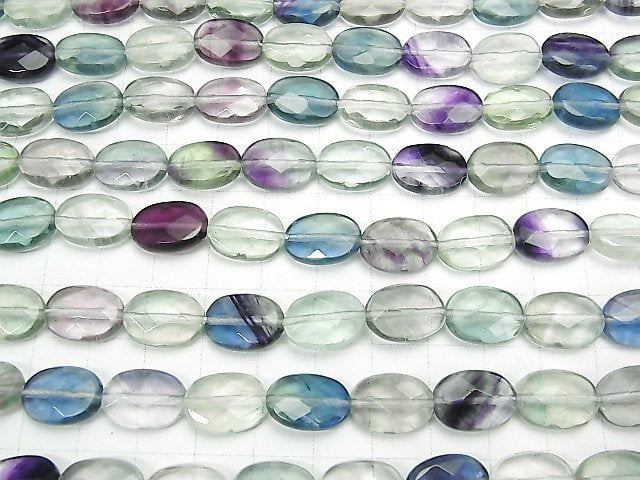 Multicolor Fluorite AA++ Faceted Oval 14x10x5mm half or 1strand beads (aprx.15inch/37cm)