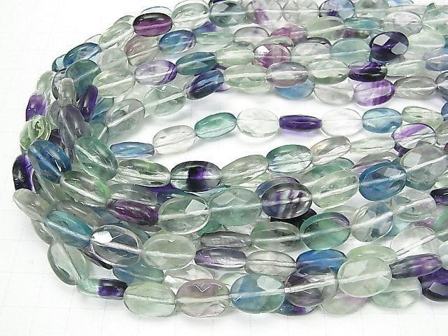 Multicolor Fluorite AA++ Faceted Oval 14x10x5mm half or 1strand beads (aprx.15inch/37cm)