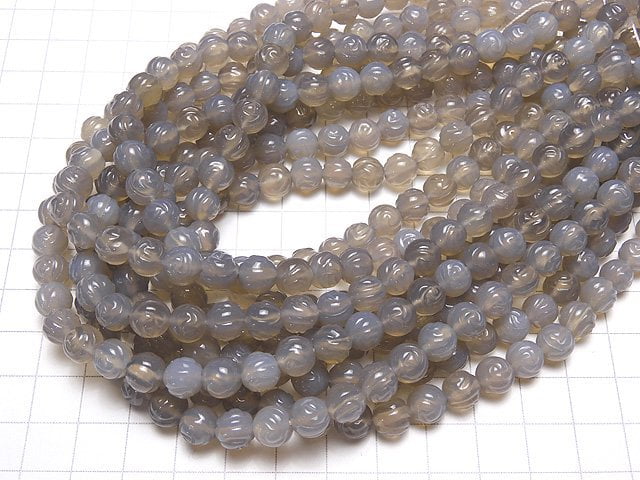 [Video] 1strand $9.79! Gray Onyx AAA Round Rose Cut 8mm 1strand beads (aprx.15inch / 36cm)