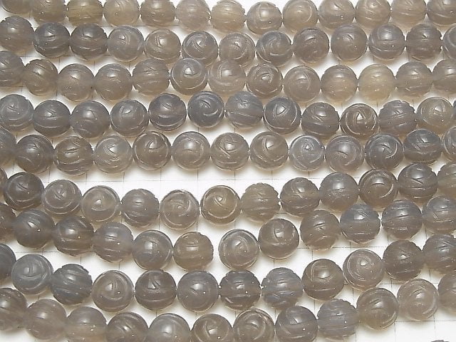 Gray Onyx AAA Round Rose Cut 10 mm half or 1 strand beads (aprx. 14 inch / 35 cm)