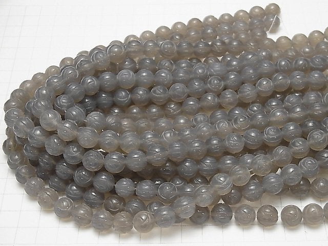 Gray Onyx AAA Round Rose Cut 10 mm half or 1 strand beads (aprx. 14 inch / 35 cm)