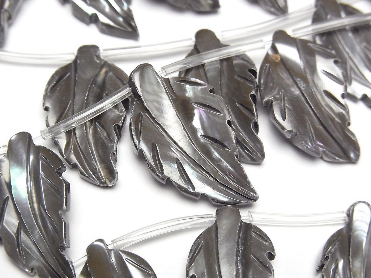 Nacre gris feuille, 1 rang de perles (environ 34 cm)